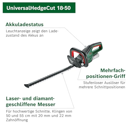 Bosch Akku-Heckenschere UniversalHedgeCut 18V-50 (1 Akku 2,5 Ah, 18-Volt-System, Messerlänge 50 cm, im Karton)