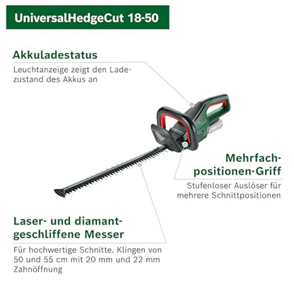 Bosch Akku-Heckenschere UniversalHedgeCut 18V-50 (1 Akku 2,5 Ah, 18-Volt-System, Messerlänge 50 cm, im Karton)