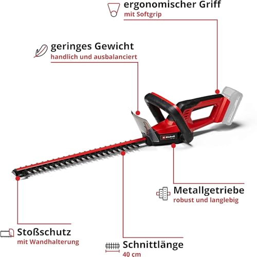 Einhell Akku-Heckenschere GC-CH 18/40 Li Solo Power X-Change (18 V, 40 cm Schnittlänge, 13 mm Zahnabstand, ergonomischer Griff, ohne Akku)