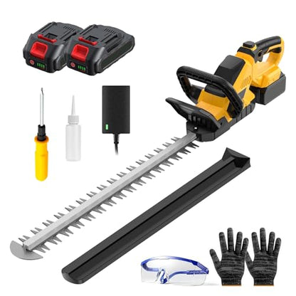 Akku Heckenschere, 20000RPM Elektrische Heckenschere mit 2x21V 2000mAh Akku&70min Laufzeit, 56cm Schnittlänge,19mm Zahnabstand, Ergonomischer Griff