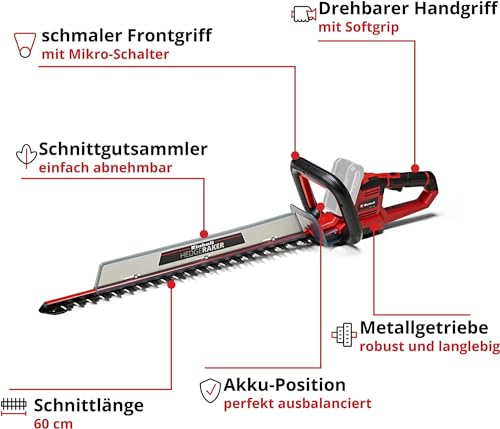 Einhell Akku-Heckenschere GE-CH 18/60 Li-Solo Power X-Change (18 V, 60 cm Schnittlänge, 22 mm Zahnabstand, drehbarer Handgriff, inkl.
