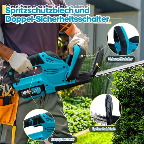 Heckenschere Akku für Makita Akku 18V, 500W Heckenschere Elektrisch, 51 cm Schnittlänge,15 mm Zahnabstand, Dual Schnittklingen (Blau Ohne Batterie)