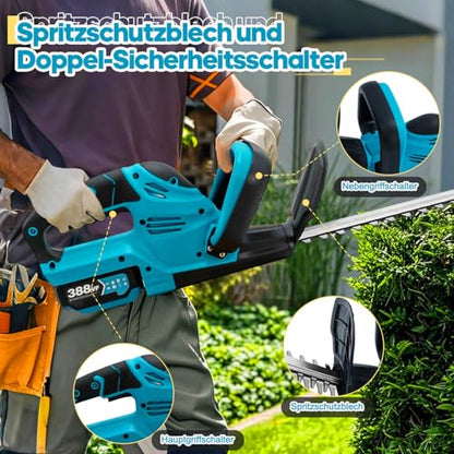 Heckenschere Akku für Makita Akku 18V, 500W Heckenschere Elektrisch, 51 cm Schnittlänge,15 mm Zahnabstand, Dual Schnittklingen (Blau Ohne Batterie)