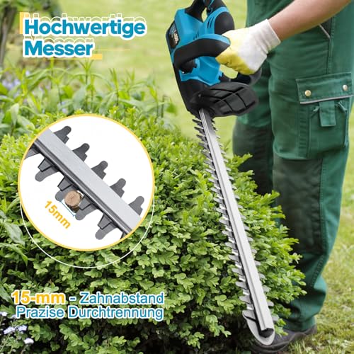 Heckenschere Akku für Makita Akku 18V, 500W Heckenschere Elektrisch, 51 cm Schnittlänge,15 mm Zahnabstand, Dual Schnittklingen (Blau Ohne Batterie)
