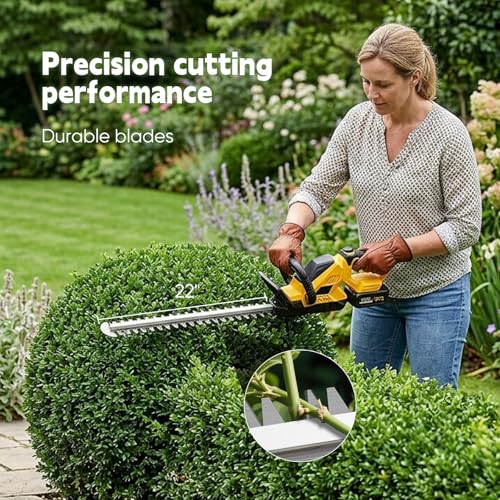Akku Heckenschere, 20000RPM Elektrische Heckenschere mit 2x21V 2000mAh Akku&70min Laufzeit, 56cm Schnittlänge,19mm Zahnabstand, Ergonomischer Griff